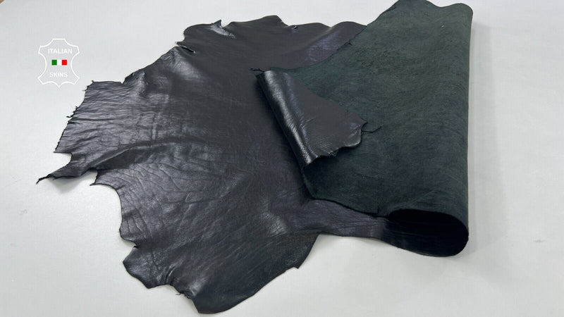 BLACK GRAINY VEGETABLE TAN SHINY Soft Italian Lambskin leather 6+sqf 1.0mm C1408