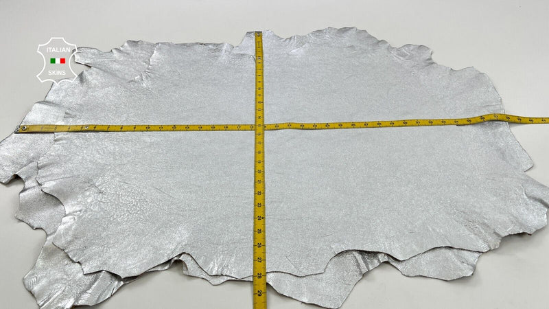 METALLIC SILVER ROUGH WASHED Thick Lambskin leather 2 skins 12sqf 1.2mm #C1493