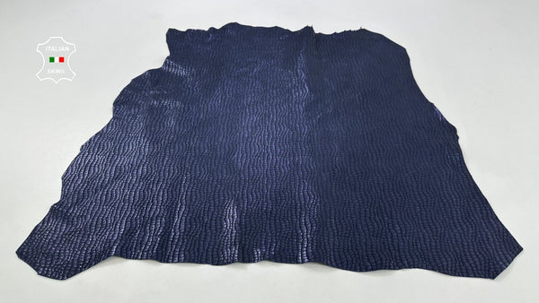 DARK BLUE SHINY CROCODILE PRINT ON Soft Goatskin leather hides 5sqf 1.0mm #C2494