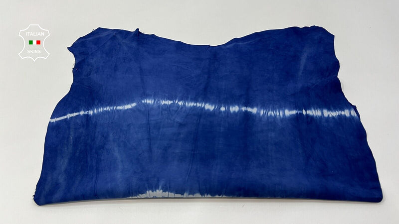 BLUE SUEDE TIE DYE Thin Soft Italian Lambskin Lamb leather hide 4+sqf 0.6mm #C49