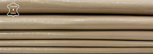 BEIGE PATENT CRINKLE SHINY Thin Strong Goatskin leather 10 skins 30sqf 0.6mm C98