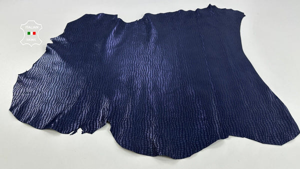METALLIC DARK BLUE CROCODILE PRINT ON Soft Goatskin leather 5+sqf 1.0mm #C2588