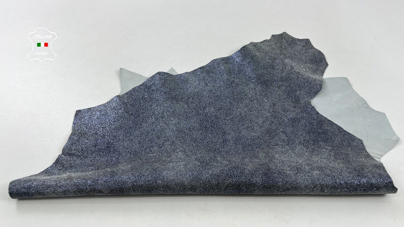 GREY PEARLIZED BLUE CRACKED VINTAGE Thick Italian Goat leather 4+sqf 1.1mm C1086