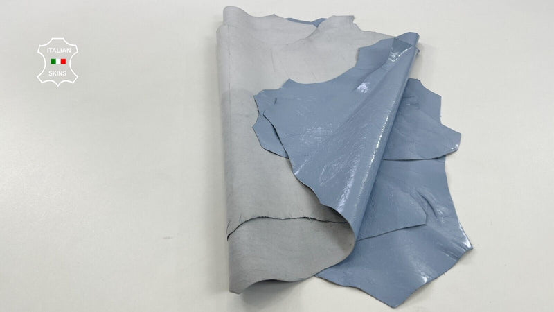 LIGHT BLUE COATED CRINKLE SHINY Soft Goatskin leather 2 skins 10sqf 0.9mm #C1444