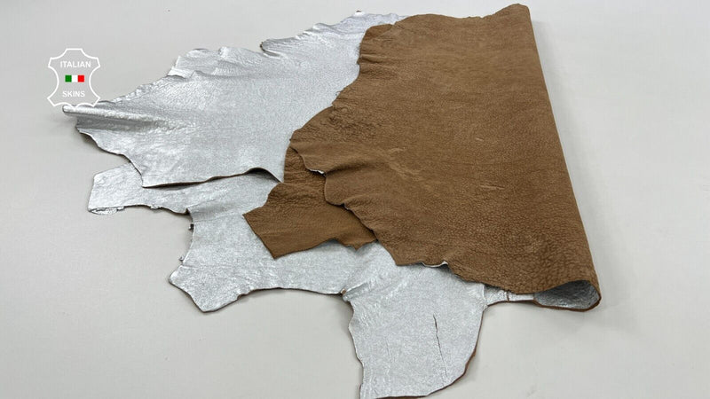 METALLIC SILVER WASHED ROUGH Thick Soft Lamb leather 2 skins 10sqf 1.6mm #C1320