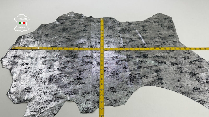METALLIC SILVER CRACKED DISTRESSED ANTIQUED Lambskin leather 5+sqf 0.7mm C2467