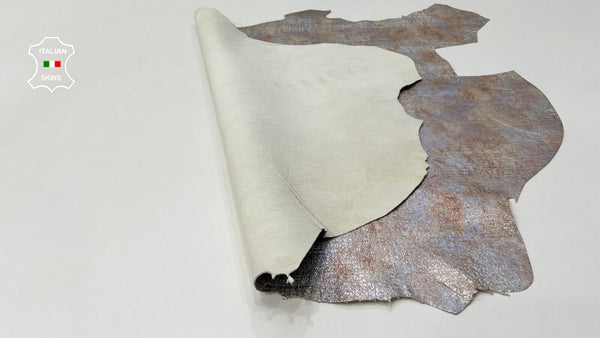 METALLIC PLATINUM DISTRESSED CRISPY Soft Goatskin leather hides 5sqf 0.9mm C302