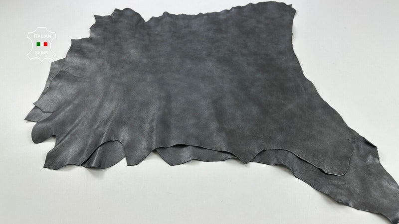 SMOKED CHROME GREY DISTRESSED ANTIQUED Goat leather 2 skins 10sqf 1.1mm #C2481