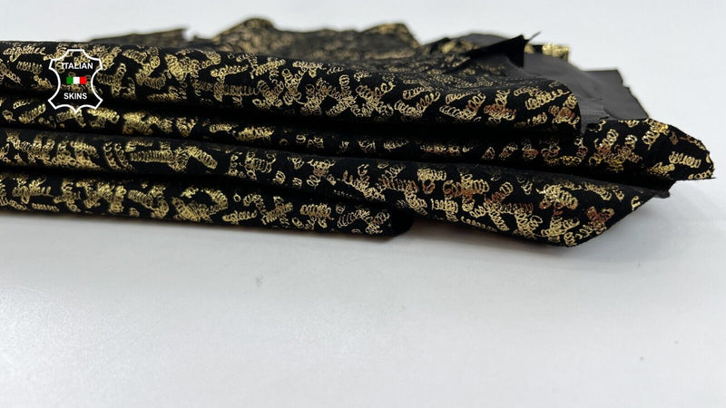 METALLIC OLD GOLD PRINT Thin Soft Italian Goat leather 2 skins 6sqf 0.6mm #C1023