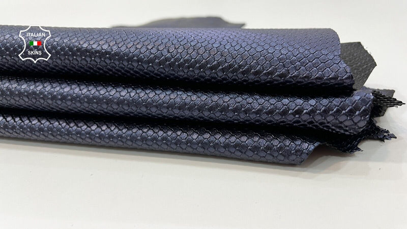 PEARLIZED DARK BLUE SNAKE SCALES EMBOSSED PRINT ON Goat leather 5sqf 0.8mm #C94