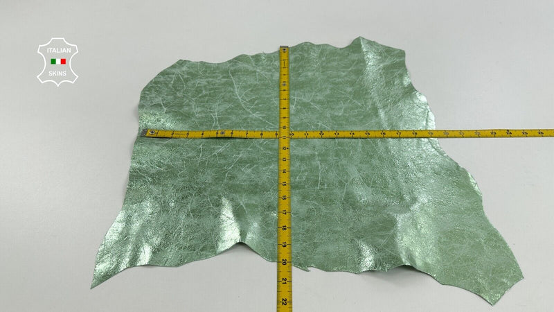 METALLIC MINT GREEN CRACKED DISTRESSED VINTAGE Goat leather 2+sqf 0.7mm #C2613