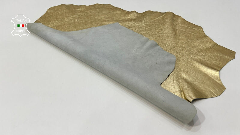 METALLIC GOLD CRINKLED ROUGH Soft Italian Goatskin leather hides 5sqf 1.0mm #C17