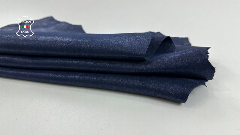 DARK BLUE CANVAS SHINY PRINT ON Soft Goatskin leather hides 3sqf 1.0mm #C2493