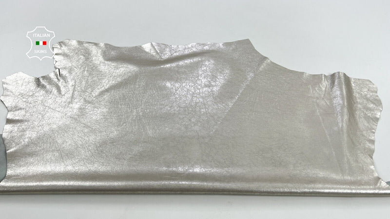 METALLIC PLATINUM CRINKLED Thin Soft Italian Lambskin leather 5sqf 0.5mm #C1521