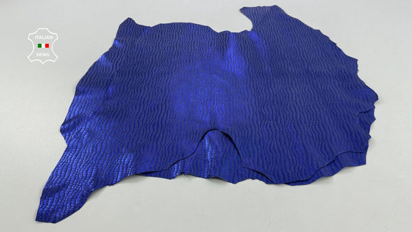 METALLIC INDIGO BLUE CROCODILE PRINT ON Goat leather 2 skins 6sqf 0.9mm #C2588