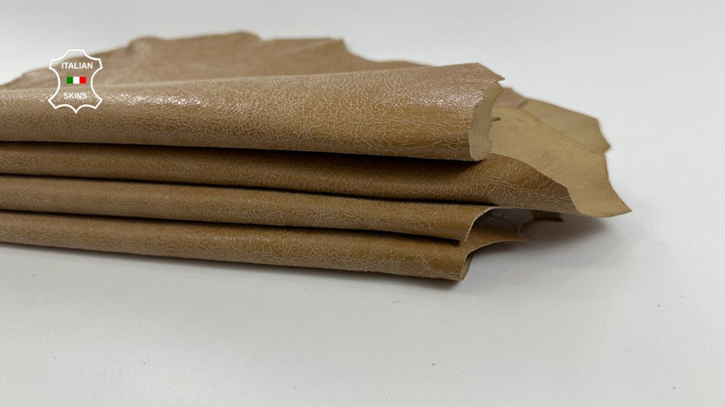 SAND CRACKED VINTAGE LOOK SHINY Goatskin leather 2 skins hides 8sqf 0.9mm C2864