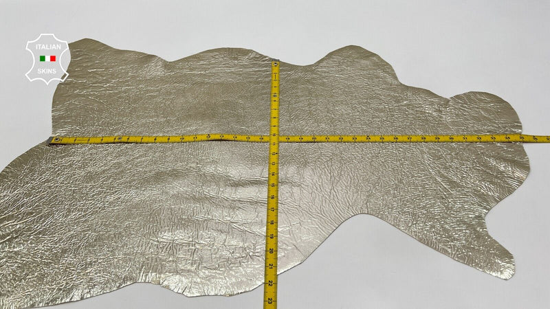 METALLIC LIGHT GOLD CRINKLE Thick Italian Lambskin leather 6sqf  1.4mm #C139