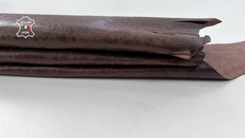 REDDISH BROWN WAXY CRINKLED VINTAGE LOOK Thin Soft Lamb leather 6sqf 0.6mm C1315