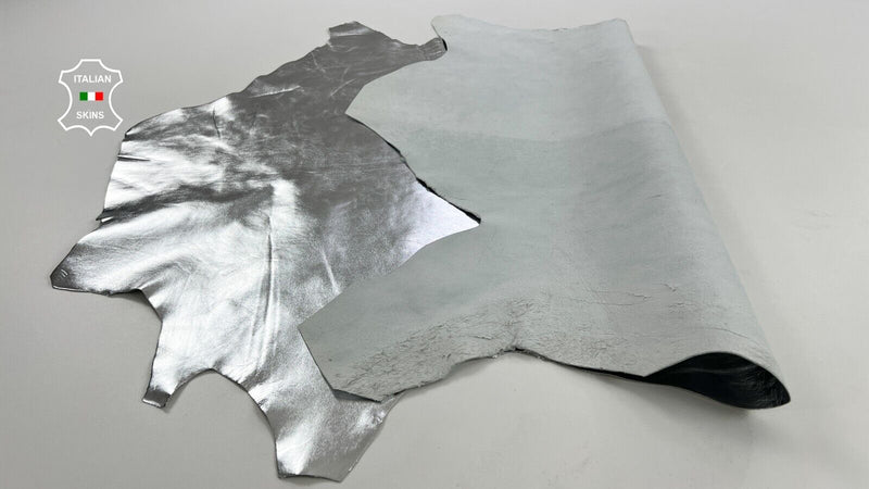 METALLIC SILVER Thick Italian Goatskin Goat leather hides skin 7sqf 1.1mm #C1520