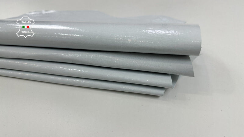 PATENT SHINY ICE WHITE CRINKLED Lambskin leather hide 3 skins 16sqf 0.8mm #C2931