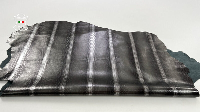 METALLIC PEWTER GUNMETAL SNAKE PRINT ON Calfskin Cow leather 8sqf 1.0mm #C1525
