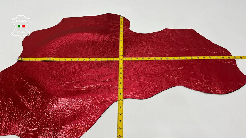 METALLIC RED CRINKLE Thick Italian Lambskin leather hide skin 5sqf  1.7mm #C135