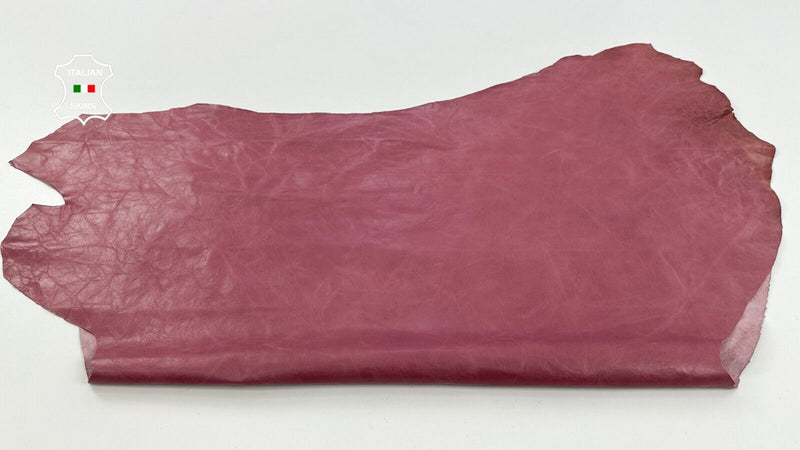 DARK PINK CRINKLED VINTAGE LOOK Thin Soft Italian Goat leather 6+sqf 0.6mm C2609