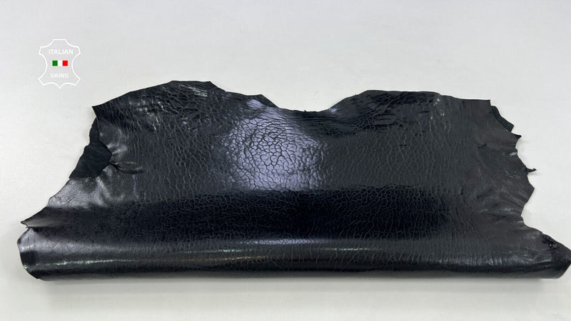 BLACK TEXTURED COATED SHINY Thick Strong Italian Lamb leather 5sqf 1.4mm #C1744