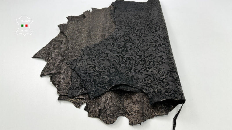 BRONZE ANTIQUED SHIMMER PAISLEY EMBOSSED Goat leather 2 skins 10sqf 1.1mm #C2482