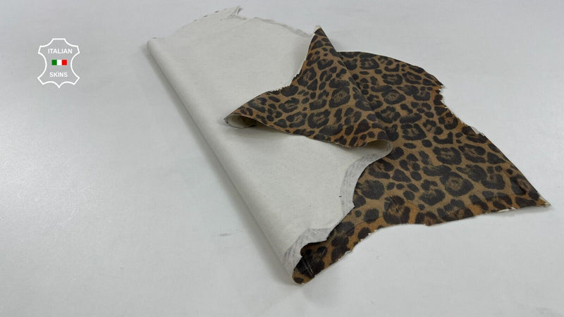 SAND LEOPARD PRINT ON Stretch Italian Lambskin leather hides 2+sqf 0.8mm #C1380