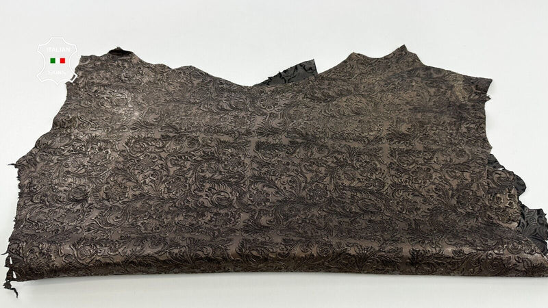 BRONZE ANTIQUED SHIMMER PAISLEY EMBOSSED Goat leather 2 skins 10sqf 1.1mm #C2482