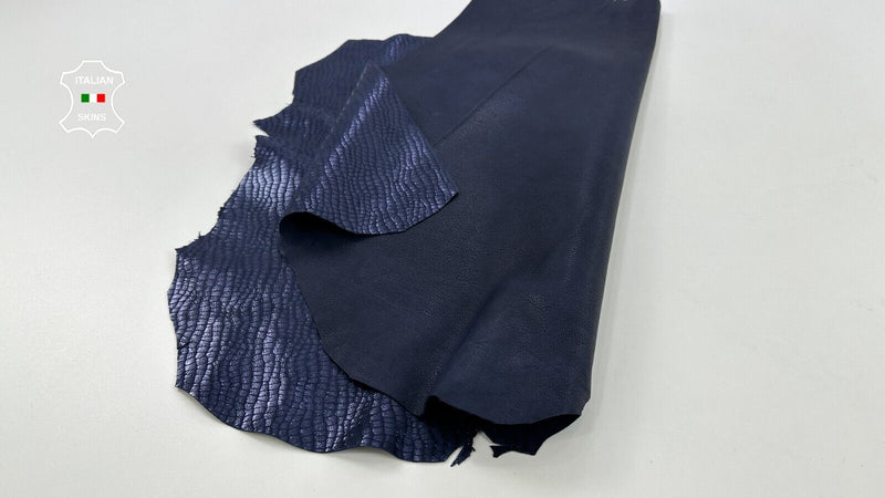 METALLIC DARK BLUE CROCODILE PRINT ON Soft Goatskin leather 5+sqf 1.0mm #C2588