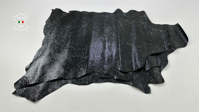PATENT BLACK CRINKLE OLIVE DISTRESSED Goatskin leather 3 skins 11sqf 0.9mm C2550