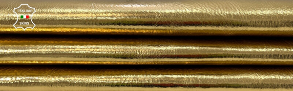 METALLIC GOLD CRINKLED Thick Italian Goatskin Goat leather hides 8sqf 1.1mm #C16