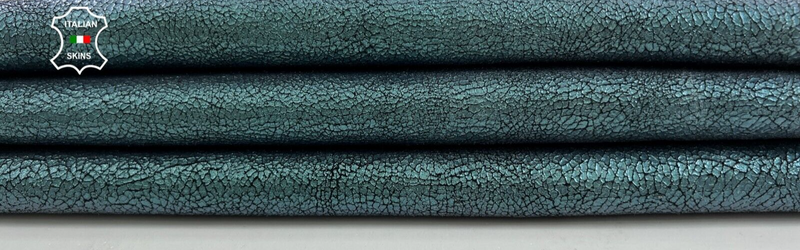 METALLIC TEAL CRACKED Thick Italian Goatskin Goat leather hide 3+sqf 1.3mm C1680