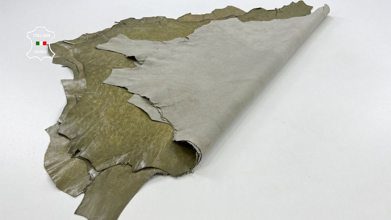 KHAKI GREEN CRACKED VINTAGE LOOK Soft Goat leather 4 skins 20+sqf 0.7mm C1208