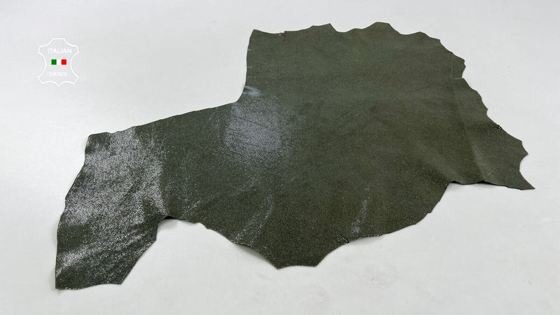 ARMY OLIVE SHIMMER PRINT ON Soft Italian Goatskin Goat leather 3sqf 0.8mm #C1096