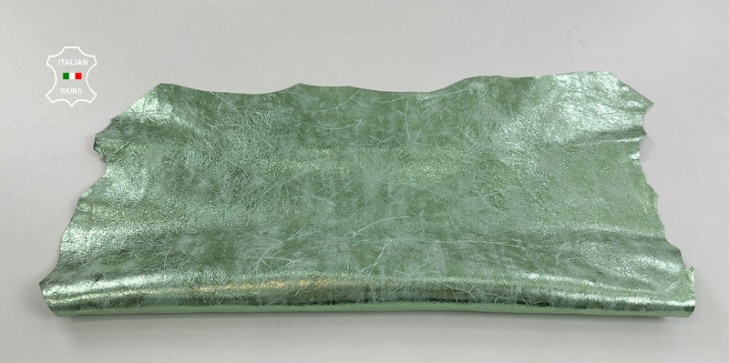 METALLIC MINT GREEN CRACKED DISTRESSED VINTAGE Goat leather 2+sqf 0.7mm #C2613