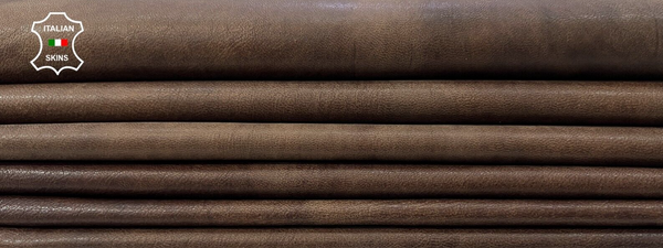 BROWN ANTIQUED ROUGH RUSTIC LOOK Italian Goat leather 4 skins 20sqf 0.8mm #C292