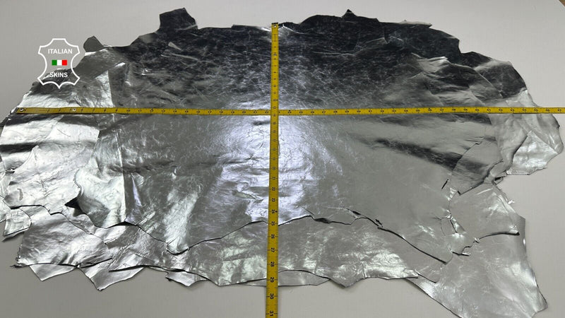 METALLIC SILVER CRINKLED ANTIQUED Strong Goat leather 5 skins 30sqf 0.4mm #C2285