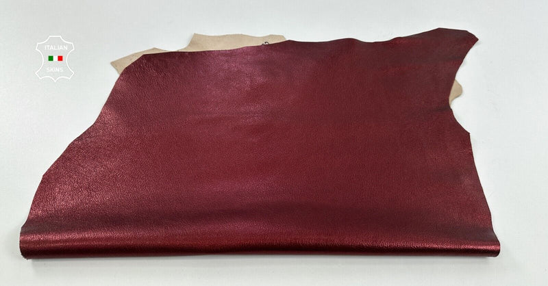 METALLIC WINE BURGUNDY GRAINY ROUGH Soft Goatskin leather hide 4sqf 0.9mm #C2576