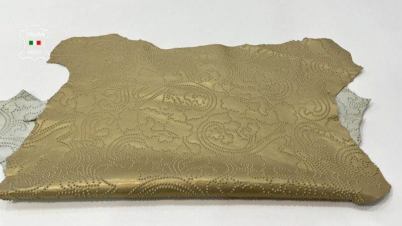 GOLD PEARLIZED TEXTURED EMBOSSED Italian Lambskin leather hide 6+sqf 0.9mm #C421