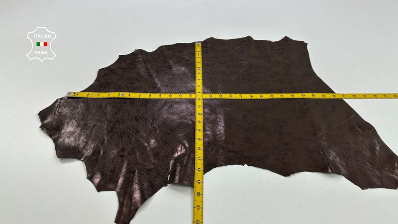METALLIC BROWN CRACKED DISTRESSED VINTAGE Soft Goat leather 3+sqf 0.7mm #C2611