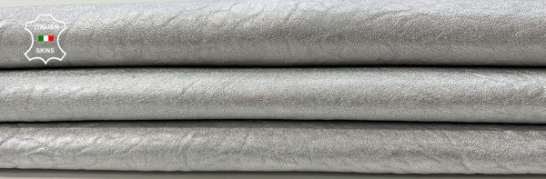 METALLIC SILVER GRAINY WASHED Thick Soft Italian Lamb leather 6sqf 1.5mm #C277