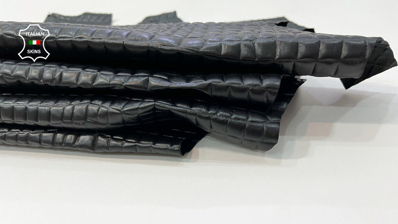 BLACK CROCODILE TEXTURED EMBOSSED PRINT On Goat leather 2 skins 12sqf 0.6mm C101