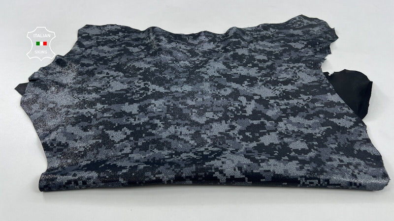 GREY PIXELS PRINT ON BLACK Soft Italian Goatskin leather hides 5sqf 0.8mm #C1183