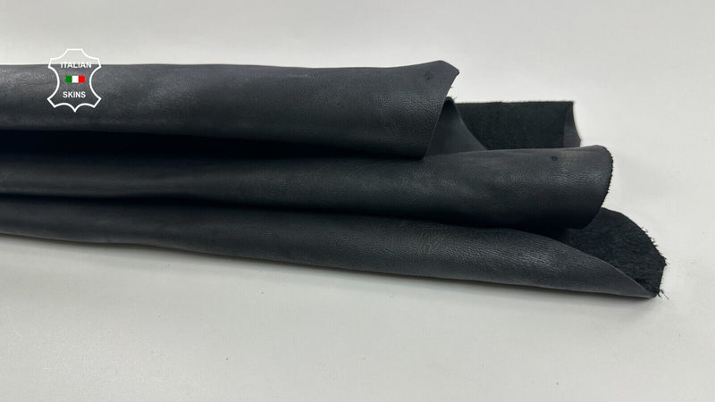 MIDNIGHT VINTAGE BLACK Thick Italian Goatskin leather hides 6+sqf 1.3mm #C2601