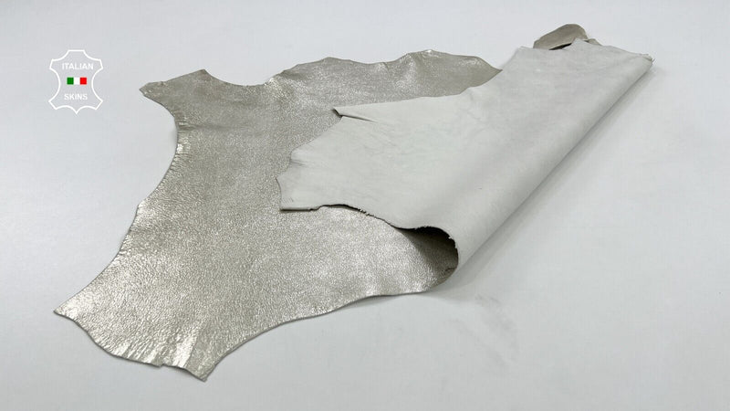 METALLIC WHITE GOLD PLATINUM VINTAGE Thick Italian Goat leather 3+sqf 1.1mm C884