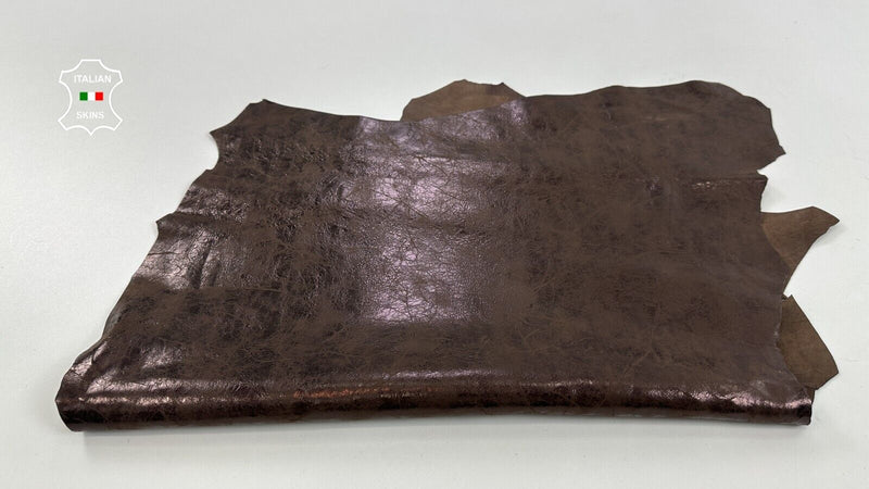 METALLIC BROWN CRACKED DISTRESSED VINTAGE Soft Goat leather 3+sqf 0.7mm #C2611