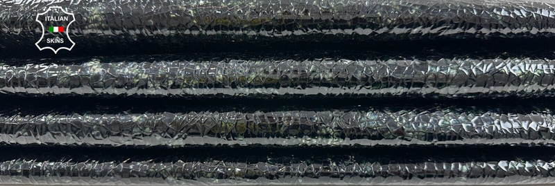 PATENT BLACK CRINKLE OLIVE DISTRESSED Goatskin leather 3 skins 11sqf 0.9mm C2550